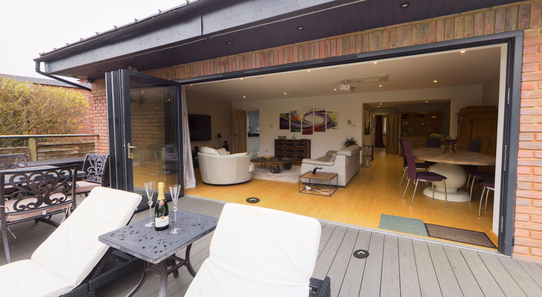 A view into a living room through patio doors